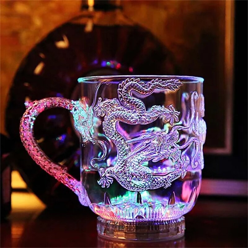 LED blikající světlo indukční duhová barva pivní sklenice pohár hrnky na whisky (tvar draka) er 2025 - $13.99 –P7