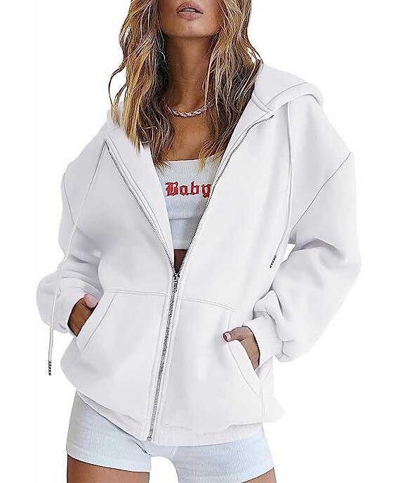 Moletom Moletom com zíper Pullover Tecido Bolso frontal Para Mulheres Adulto Não Imprimindo Rua Casual / Diário de 2025 por $21.99 –P1