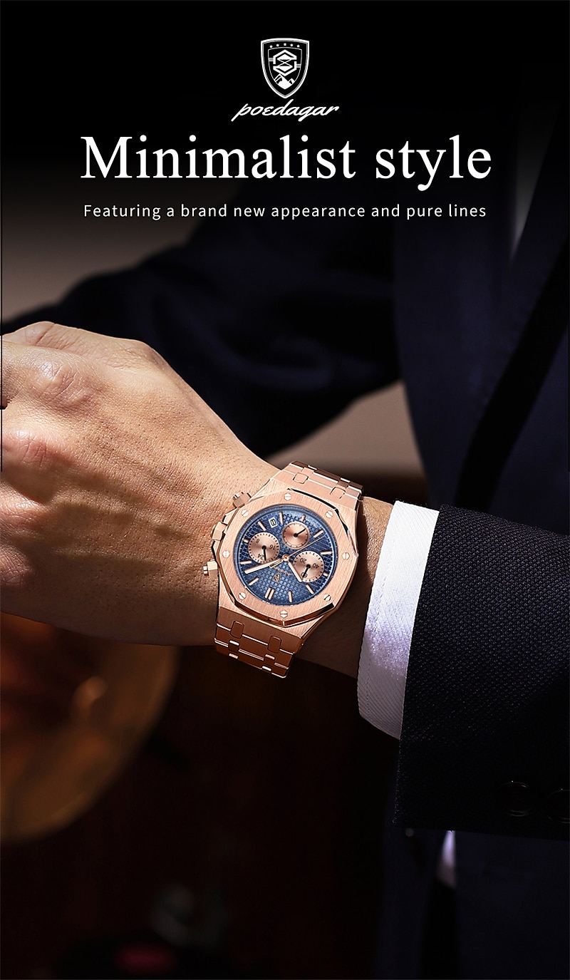 POEDAGAR Men Quartz Watch Outdoor Sports Fashion Casual Luminous Calendar Chronograph Waterproof Steel Watch 2025 - $34.99 –P10