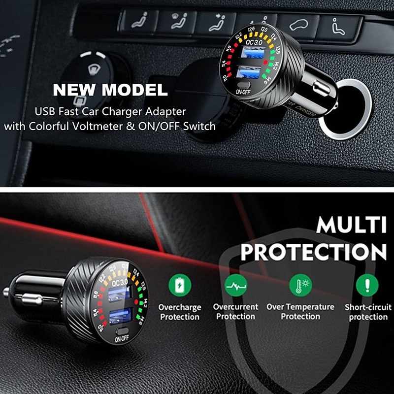 2025年 QC 3.0 デュアル USB 車の充電器、電圧計表示電源アダプタ、携帯電話用シガー ライター ソケット付き  コレクション – $28.99 –P10