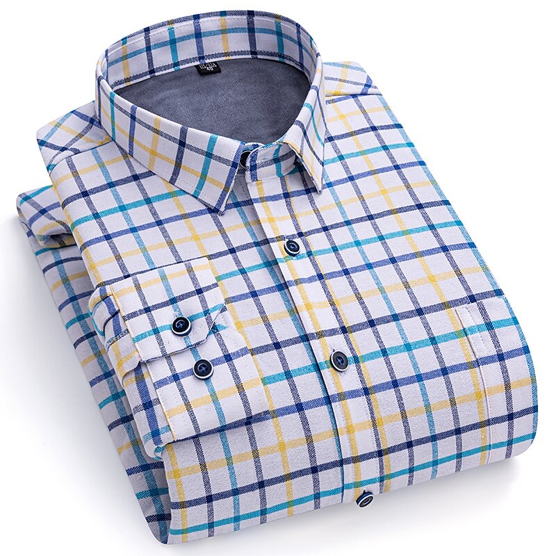 Men's Shacket Plaid / Striped / Chevron / Round Vacation New Year Light Blue Navy blue+white Yellow Red Long Sleeve Classic Collar Fall / Winter Clothing Apparel Print 2025 - $50.99 –P8