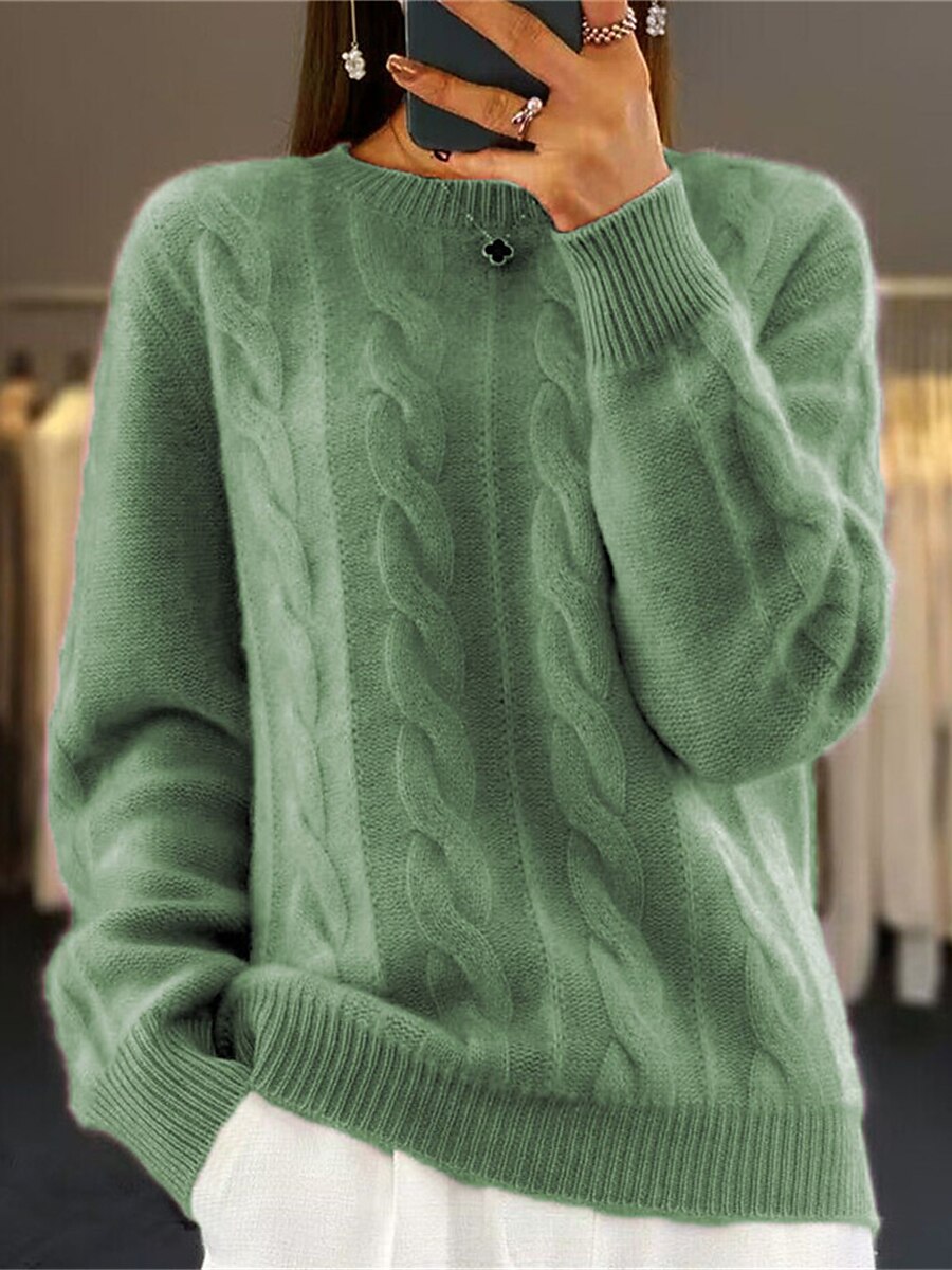 2023年 女性用 ケーブル ニット セーター クルーネック ジャンパー