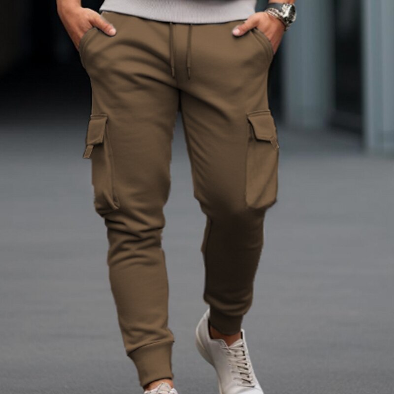 Men's Sweatpants Trousers Cargo Sweatpants Drawstring Elastic Waist Elastic Cuff Plain Comfort Breathable Casual Daily Holiday Sports Fashion Red Royal Blue 2025 - $20.99 –P4