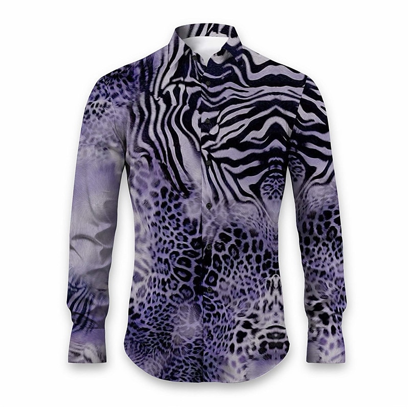 Men's Leopard Animal Fur Pattern Shirt Button Up Shirt Long Sleeve Abstract Daily Wear Going out Fall & Winter Turndown Print Button-Down Yellow Pink Red Blue Purple 2025 - $26.99 –P3