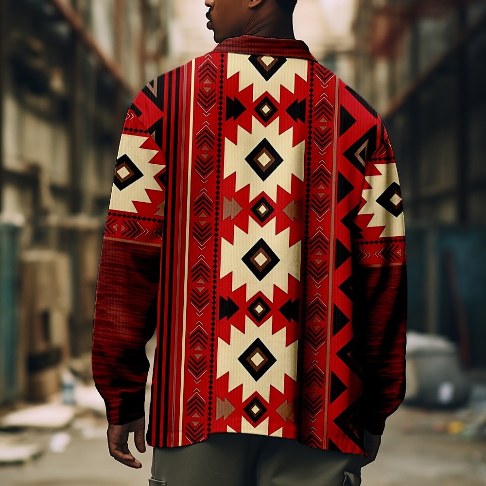 Men's Bohemian Argyle Bandana Print Shirt Shirt Jacket Long Sleeve Vintage Outdoor Vacation Casual Daily Fall & Winter Lapel Buttons Pocket Print Red Brown Green Coffee 2025 - $37.99 –P6