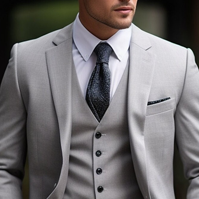 Ternos de Casamento Masculinos Cinza Claro Negócios Diários Sólidos Plus Size 3 Peças com Um Botão de 2025 por $136.99 –P3