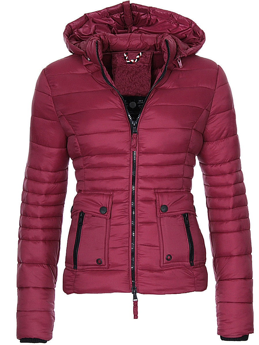 Dames Parka Houd Warm Ademend Vetoketju Zak Modieus Modern Casual Street Style Effen Kleur Buiten Straat Alledaagse kleding Uitgaan Rits Kort Capuchon Normale pasvorm Lange mouw bovenkleding Geel 2025 - $45.99 -P6