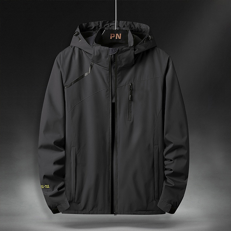 Herren Outdoorjacke Regenjacke Wanderjacke Freizeitskleidung Urlaub Wochenende Weich Zip WASSERDICHT Herbst Winter Glatt Warm Moderne zeitgenössische Mit Kapuze Sportkleidung Dick Standard Schwarz 2025 - €19.99 –P4