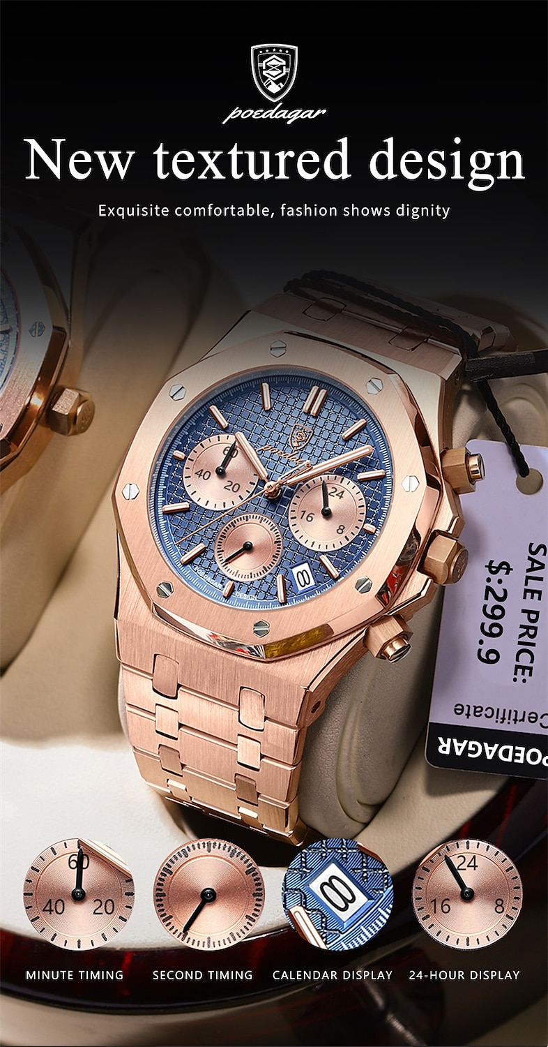 POEDAGAR Men Quartz Watch Outdoor Sports Fashion Casual Luminous Calendar Chronograph Waterproof Steel Watch 2025 - $34.99 –P4