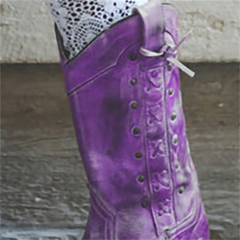 Women's Vintage Brown Leather Knee-High Cowboy Boots - Western Style with Distressed Finish 2026 - $69.99 –P3
