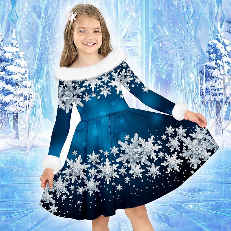 Girls' 3D Snowflake Dress Long Sleeve 3D Print Fall Winter Sports & Outdoor Daily Holiday Cute Casual Beautiful Kids 3-12 Years Casual Dress Swing Dress A Line Dress Above Knee Polyester Regular Fit 2025 - $23.99 –P7
