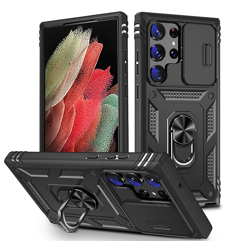 Capinha para Samsung Galaxy S23 S22 Plus Ultra S21 Ultra A14 A54 A52 S25 Ultra Capa Traseira com Suporte Anel Protetor de Lente de Câmera PC de 2025 por $13.99 –P1