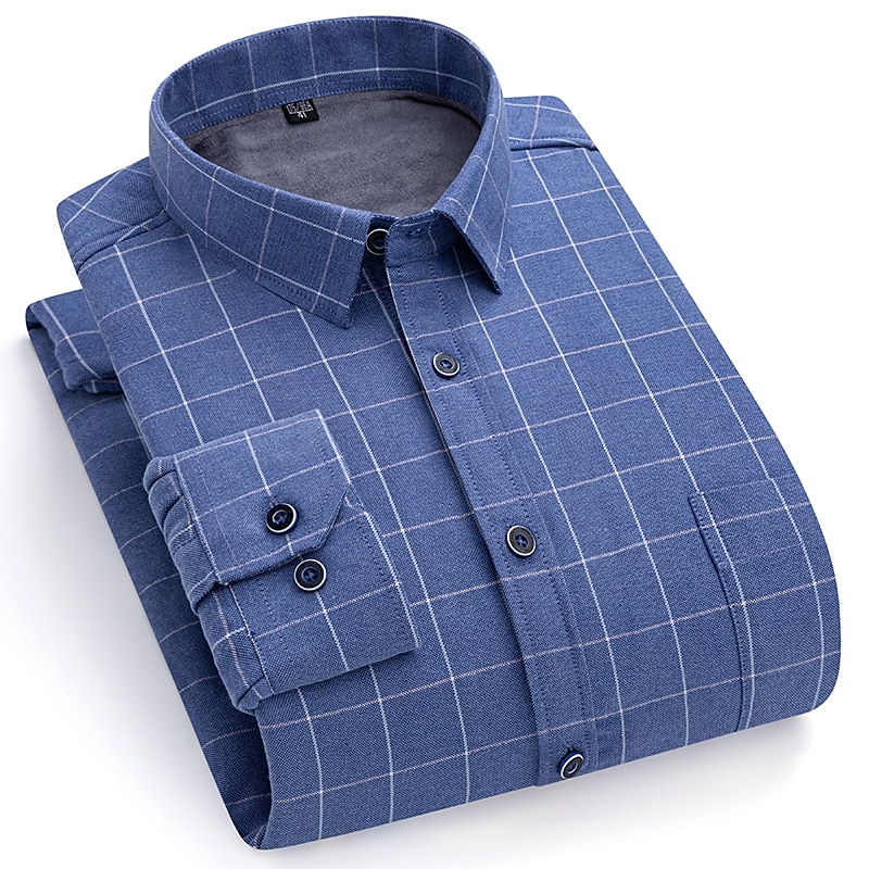 Men's Shacket Plaid / Striped / Chevron / Round Vacation New Year Light Blue Navy blue+white Yellow Red Long Sleeve Classic Collar Fall / Winter Clothing Apparel Print 2025 - $50.99 –P1