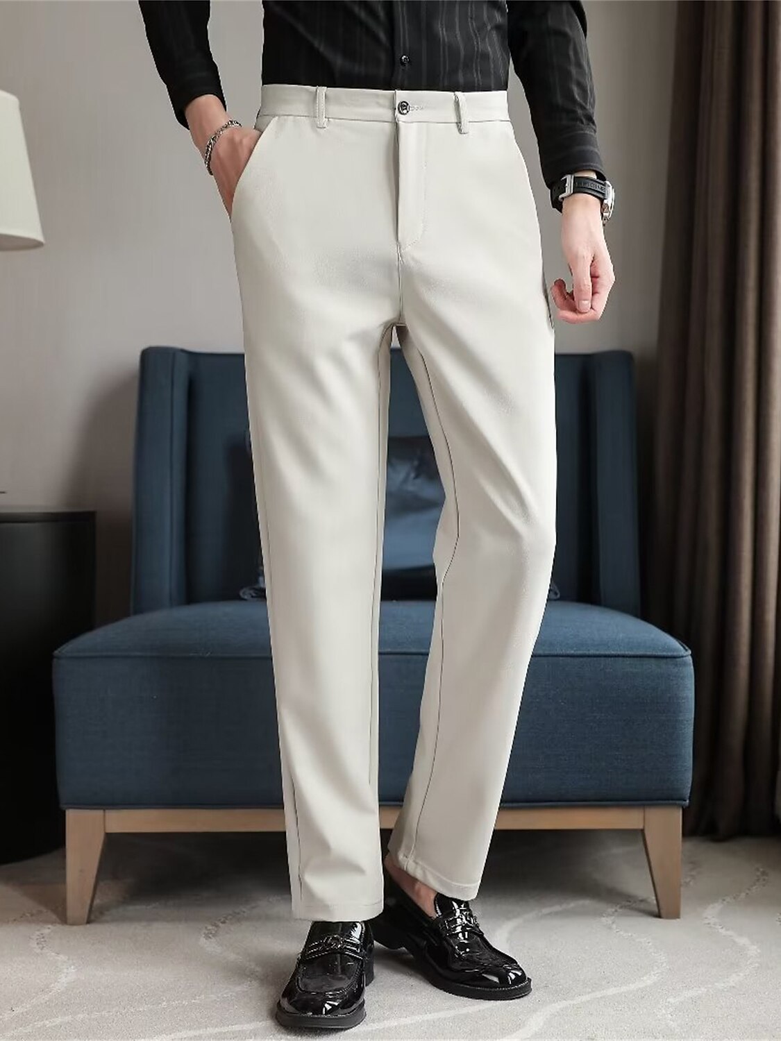 Men's Dress Pants Trousers Slacks Suit Pants Buttons Front Pocket Straight Leg Plain Comfort Breathable Business Daily Holiday Fashion Chic & Modern Black Khaki 2025 - $25.99 –P2