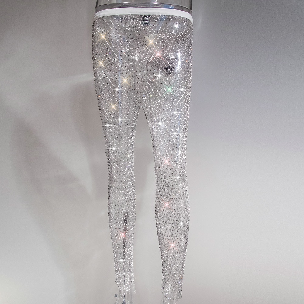 Métallique Éclat Sexy Pantalon Couverture en Maille Transparente avec Strass Disco Déguisement Femmes Carnaval Soirée Club Défilé de la Fierté Adulte Pantalon de 2026 ? $21.74 –P16