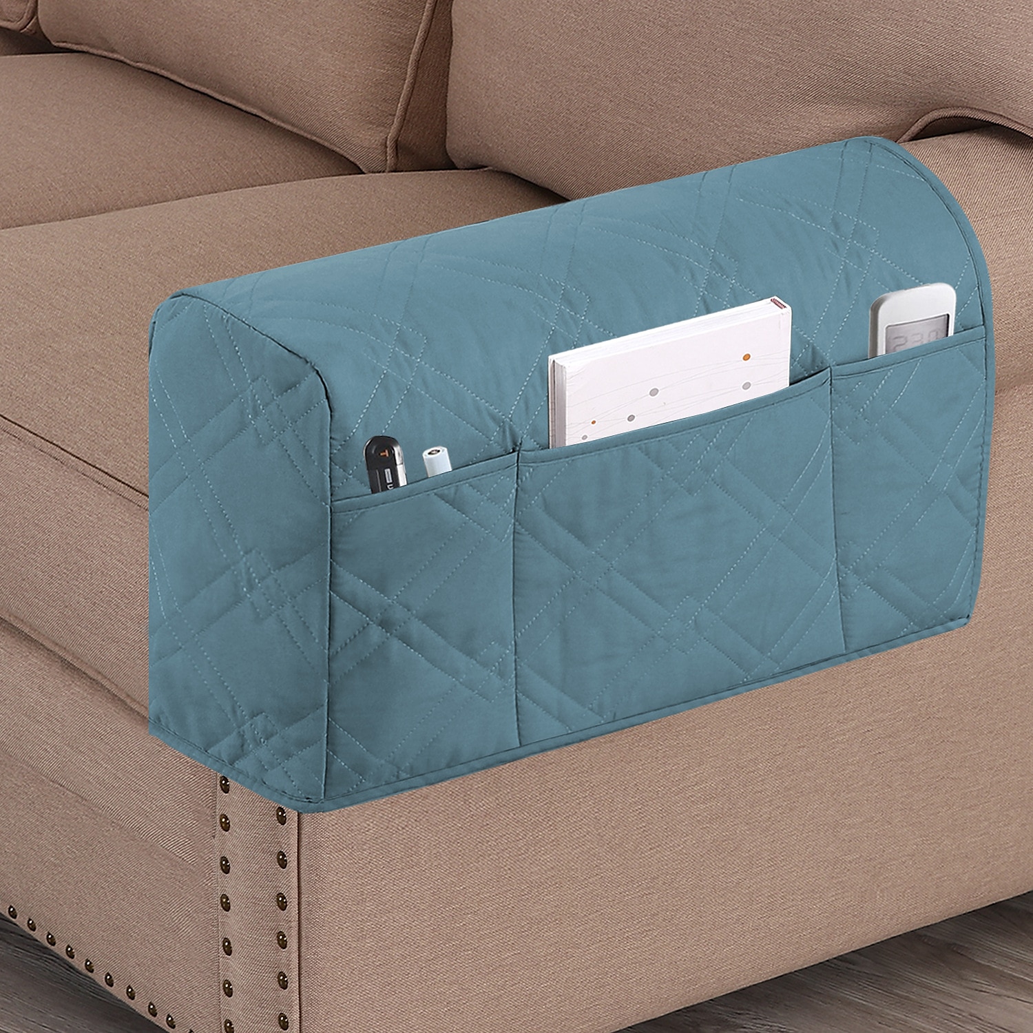2 peças capas de apoio de braço à prova d'água para cadeiras e sofás capas de braço de sofá para capas de apoio de braço de sofá com bolso lateral protetor de móveis antiderrapante lavável de 2025 por $31.99 –P10