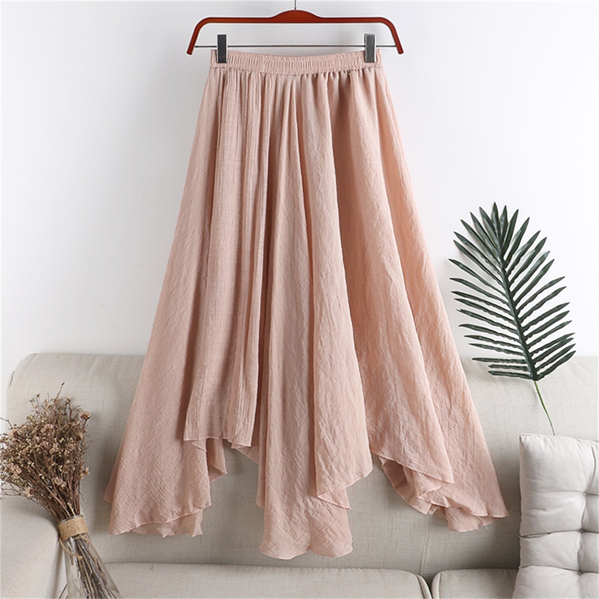 Women's Skirt A Line Swing Fashion Casual Maxi High Waist Skirts Solid Colored Ruched Irregular Hem Vacation Causal Light Blue Black White Pink Spring & Summer Cotton 2025 - $21.99 –P5