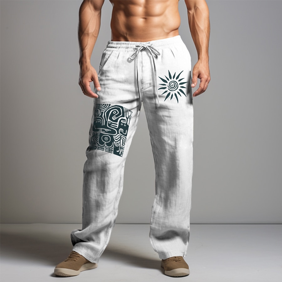 Hombre Graphic Sol Tribal Pantalones Media cintura Vintage Vacaciones Ropa Cotidiana Noche Primavera Otoño Negro Blanco Caqui 2026 - $27.99 –P6