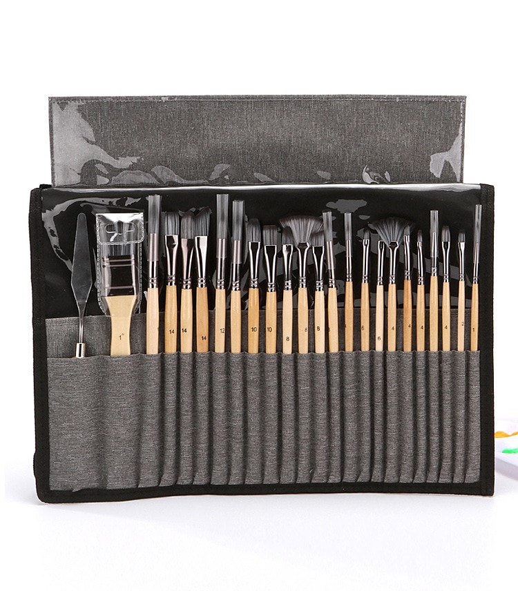 Art 24 Pieces Paint Brush Set Enhanced Synthetic Brush Set with Cloth Roll and Palette Knife for Acrylic, Oil, Water 2025 - $28.99 –P6