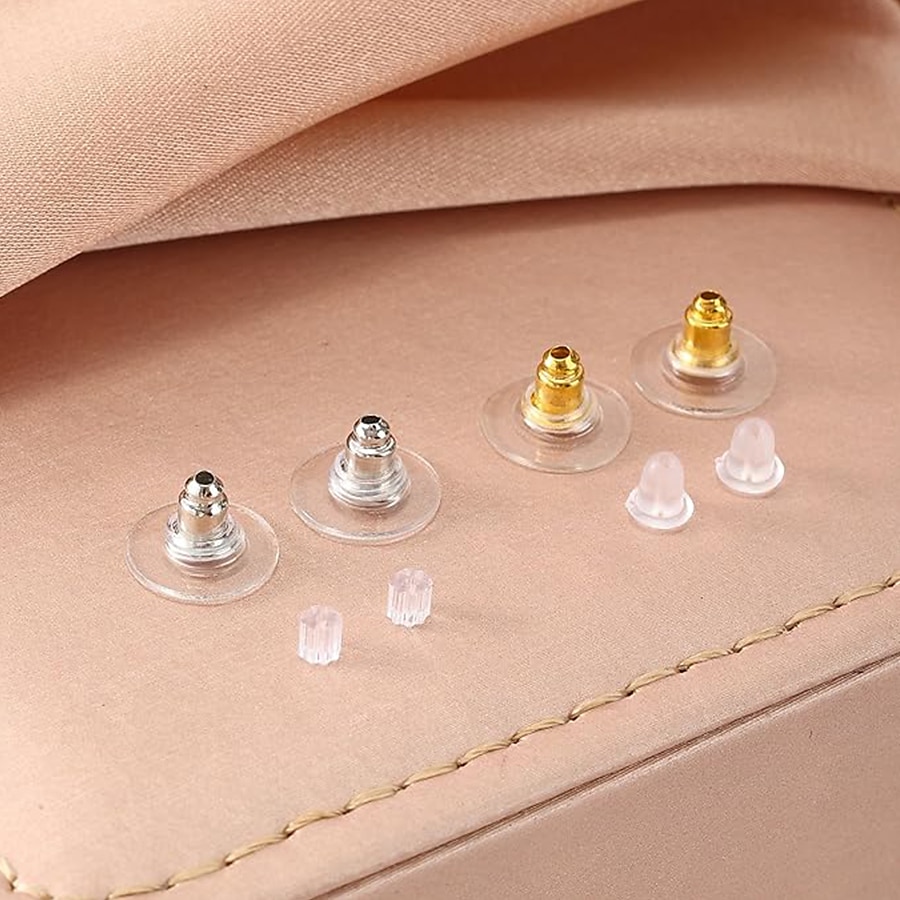 4 Styles 620 Pieces Earrings Silicone Earring Backing Clear Earring Backing Hypoallergenic Plastic Rubber Earring Back Bullet Clutch Plug Replacement Kit for Fishhook Earrings Stud Rings 2025 - $6.49 –P4