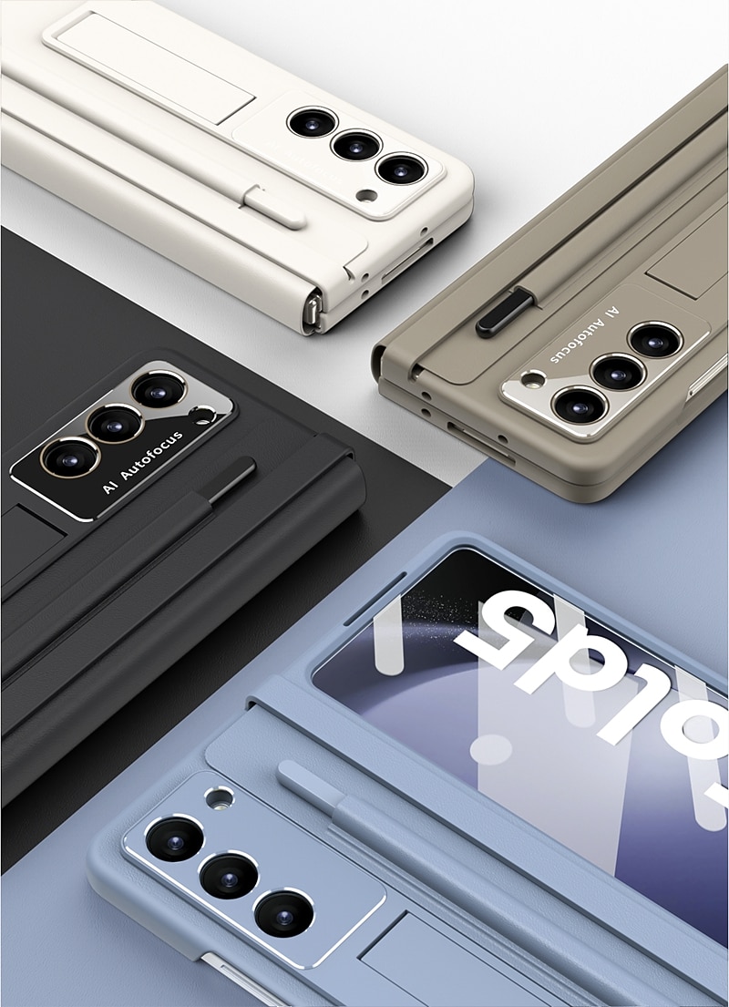 telefoon hoesje Voor Samsung Galaxy Z-vouw 6 Z Fold 5 Z Fold 4 Achterkant met standaard en schermbeschermer met S Pen Effen Kleur PC PU-nahka 2026 - $39.99 –P10