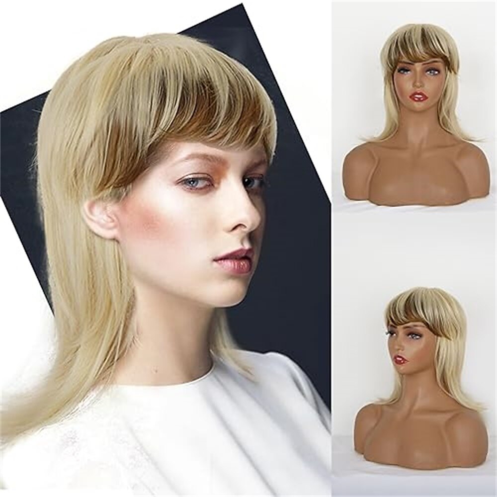 perruque mulet courte et hirsute moderne pour femme perruque mulet des années 80 perruque coupe lutin avec frange perruques synthétiques naturelles de remplacement de cheveux blonds avec reflets de 2025 ? CAD $19.99 –P5