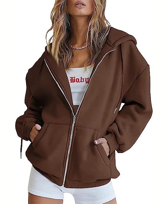 Moletom Moletom com zíper Pullover Tecido Bolso frontal Para Mulheres Adulto Não Imprimindo Rua Casual / Diário de 2025 por $21.99 –P11