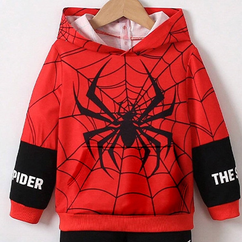 Pojkar 3D SPIDER Huvtröja & träningsbyxor Set Set Långärmad 3d-utskrivning Höst Vinter Aktiv Mode Häftig Barn 3-12 år Utomhus Semester Gata Normal 2025 - $26.99 –P4