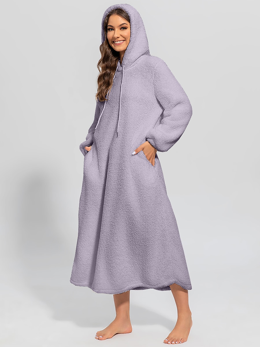 Women's Loungewear Nightshirt Dress Pure Color Casual Comfort Soft Home Daily Going out Coral Fleece Coral Velvet Warm Hoodie Long Sleeve Fall Winter Home Outfits 2025 - $26.99 –P15