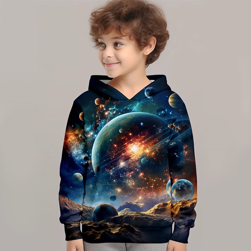 Мальчики 3D Галактика Толстовка Pullover Длинный рукав 3D печать Осень Зима Мода Уличный стиль Круто Дети 3-12 лет на открытом воздухе Повседневные Стандартный 2025 - $18.99 –P1