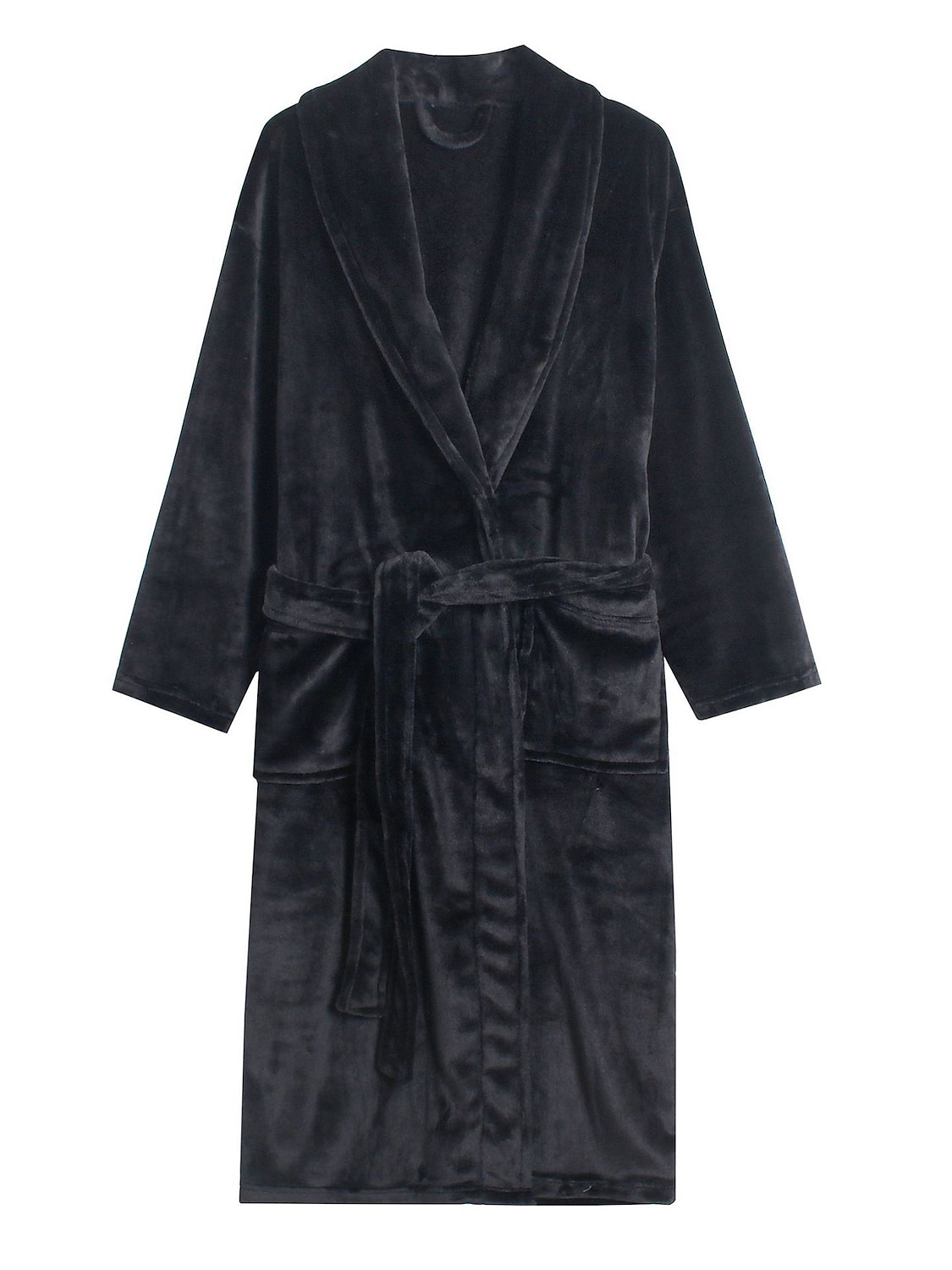 Men's Pajamas Robe Bathrobe Bath Gown 1 pcs Plain Stylish Casual Comfort Home Daily Bed Fleece Comfort Warm V Neck Long Sleeve Pocket Fall Winter Black White 2025 - $29.99 –P6