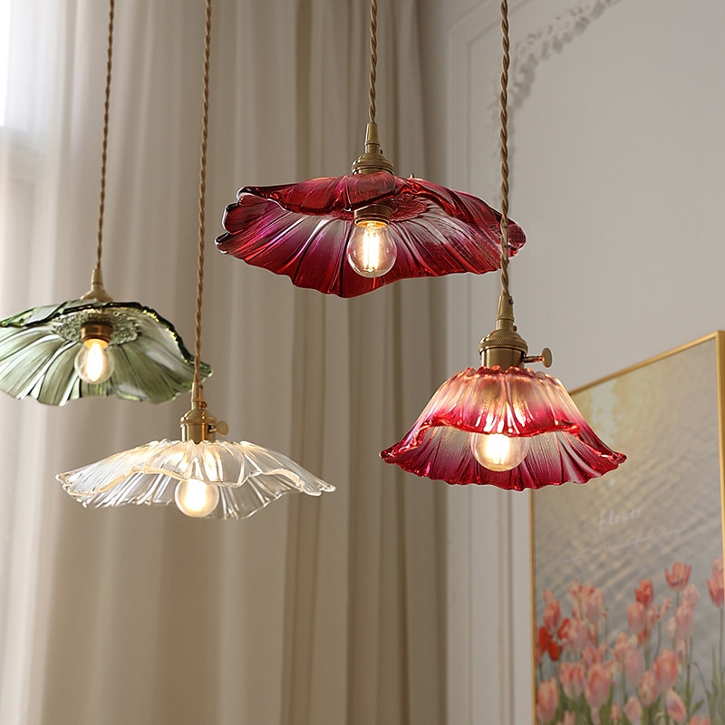 Lámpara colgante de cristal para isla de cocina, lámpara de techo con pantalla de cristal de flor morada, lámpara colgante rústica E27 para comedor, dormitorio, bar 2025 - $185.99 –P1