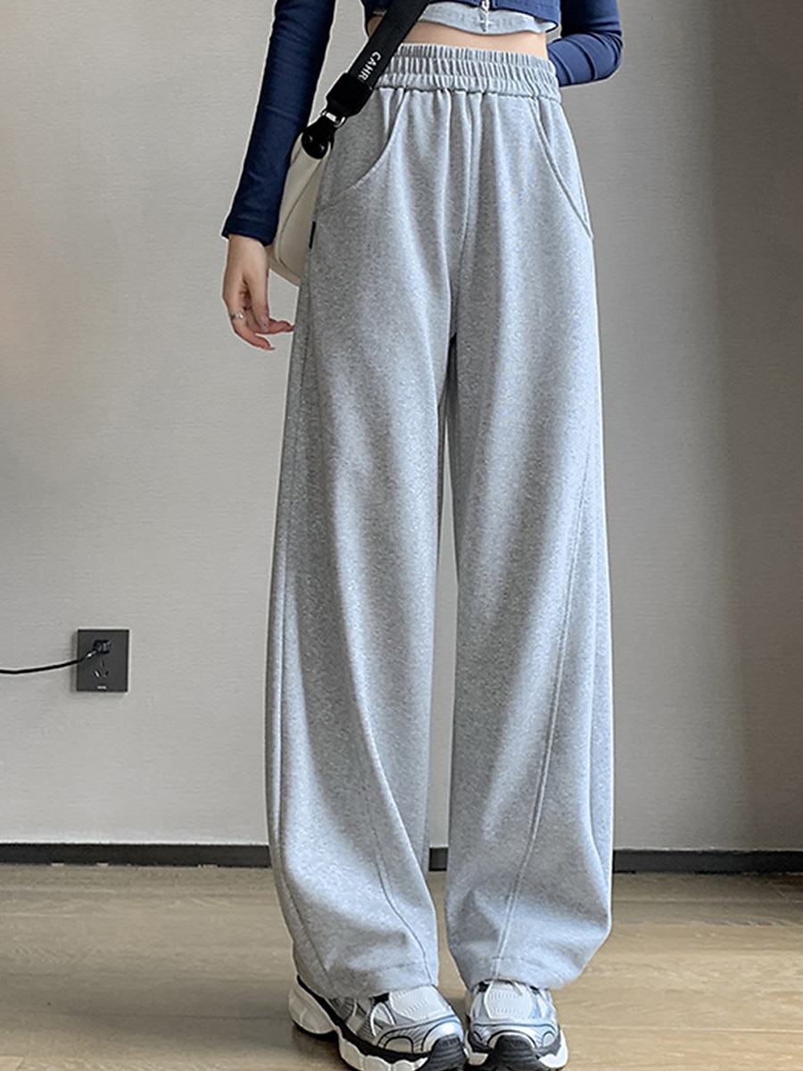 Dam Joggingbyxor Brett skaft Aktiv Mode Streetwear Fullängd Hög midja Slät Ficka Elastisk midja Högt snitt Håller värmen Komfort Mjuk Microelastisk Utomhus Semester Gata Aprikos Grå Svart Höst Vinter 2025 - $20.99 –P17