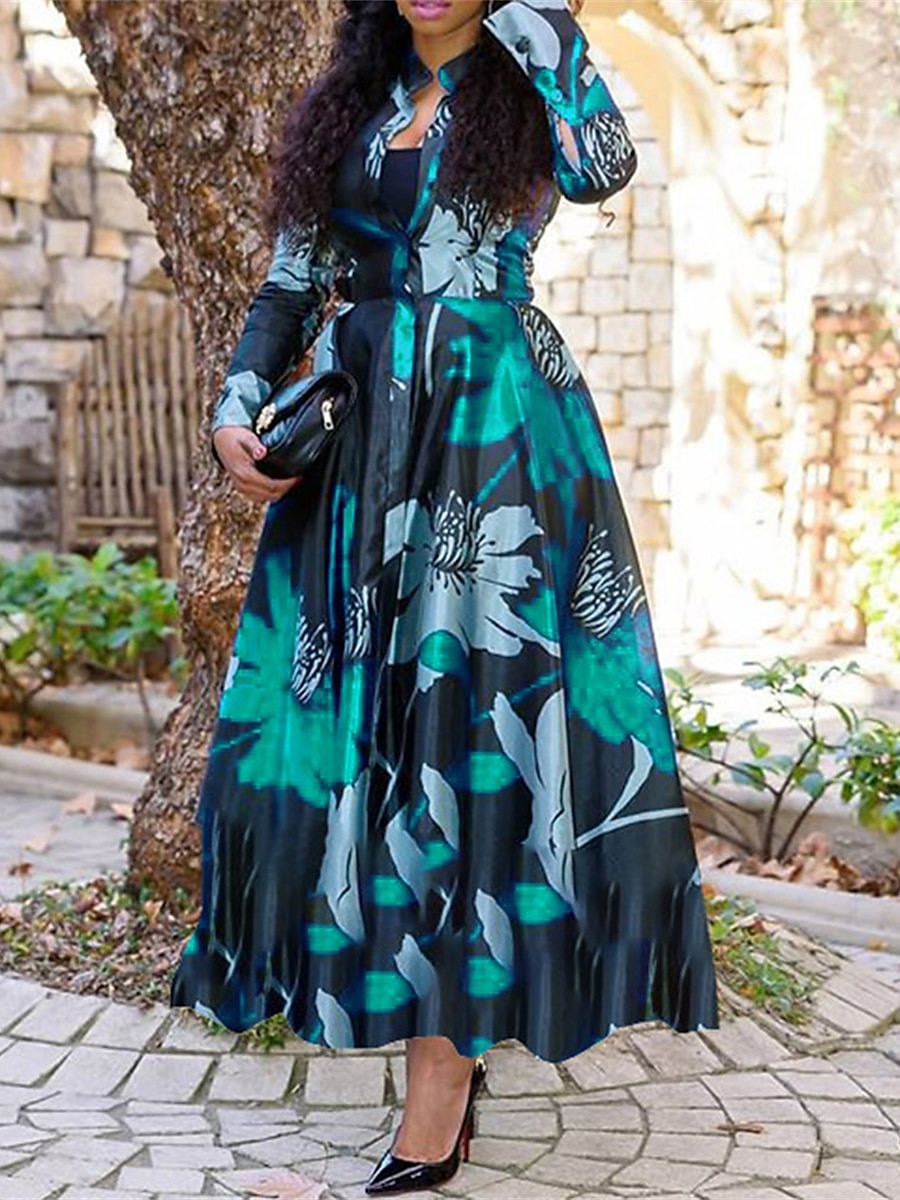 Femme robe longue Robe casual Robe Évasée Robe imprimée Mode Vêtement de rue Mature Extérieur Vacances du quotidien Standard Floral manche longue Col fendu Rouge Violet Vert Bleu de minuit Automne de 2025 ? $32.99 –P3
