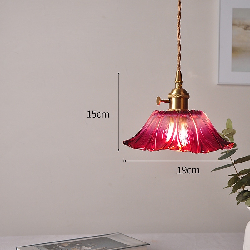 Lámpara colgante de cristal para isla de cocina, lámpara de techo con pantalla de cristal de flor morada, lámpara colgante rústica E27 para comedor, dormitorio, bar 2025 - $185.99 –P5