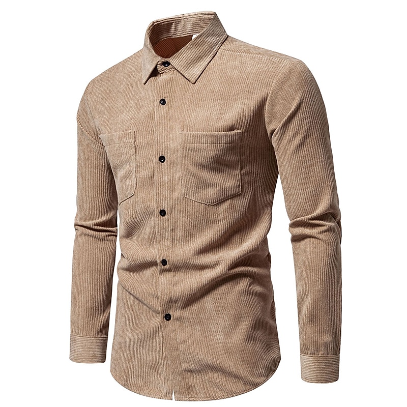 Per uomo Camicia Maglietta informale Camicia di velluto a coste Nero Giallo Rosa Viola Marrone Manica lunga Liscio Bavero Strada Da mare Di base Abbigliamento Di tendenza Comodo del 2025 a $28.99 –P12