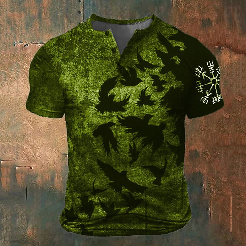 Per uomo Grafico Animale Vichingo Maglietta Maglia Henley Manica Corta Stampa 3D Moda Classico Retrò Vintage Sport all'Aperto Ferie Uscire Primavera & Estate Blu Marrone Verde Grigio Henley Maglietta del 2026 a $22.99 –P1