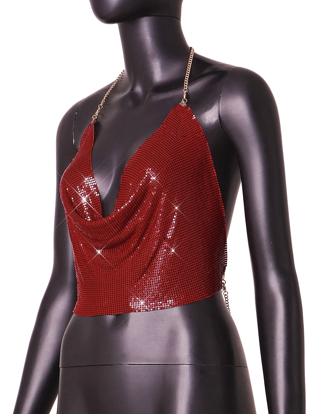 Fémes Hát nélküli Szikra Spagetti pántos trikó Testlánc Crop Tank Top Diszkó Jelmez Női Parti Klub Pride Parade Felnőttek Trikó 2025 - $23.99 –P37