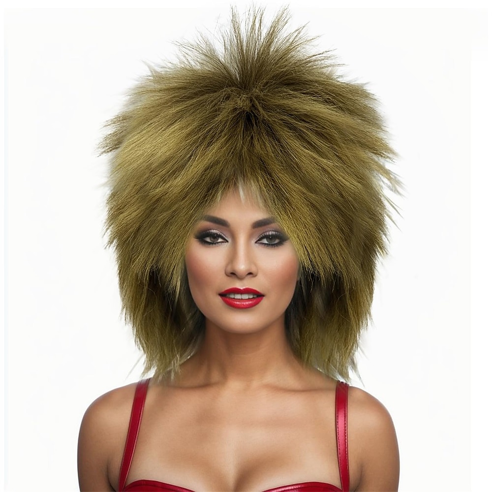 Peluca rubia rizada tipo mullet peluca rubia marrón con raíces oscuras peluca rockera de los años 70 y 80 peluca de capas bicolor pelucas de disfraz para mujeres y hombres (peluca rubia puntiaguda) 2025 - $19.99 –P1