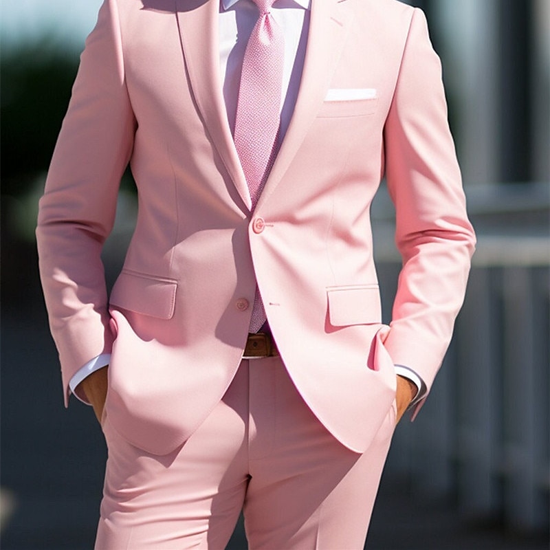 Men's Wedding Suits White Pink Daily Business Solid Colored Plus Size 2 Piece Single Breasted Two-buttons 2025 - $106.99 –P6