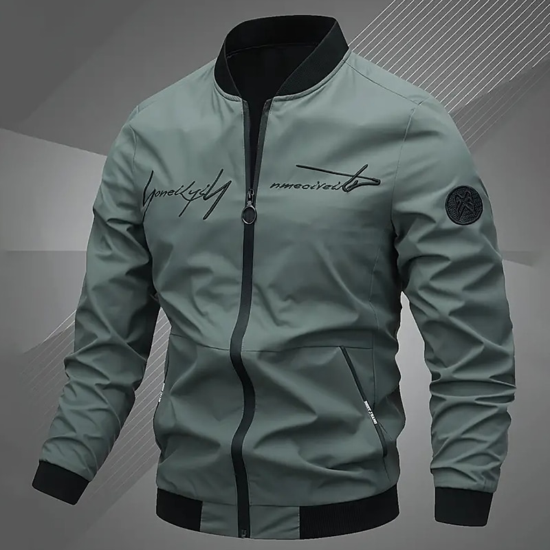 Men's Lightweight Jacket Summer Jacket Bomber Jacket Windbreaker Outdoor Vacation Warm Fall Winter Plain Fashion Streetwear Stand Collar Regular Black Gray Jacket 2025 - $26.99 –P14