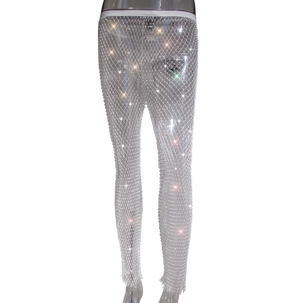 Métallique Éclat Sexy Pantalon Couverture en Maille Transparente avec Strass Disco Déguisement Femmes Carnaval Soirée Club Défilé de la Fierté Adulte Pantalon de 2026 ? $21.74 –P18