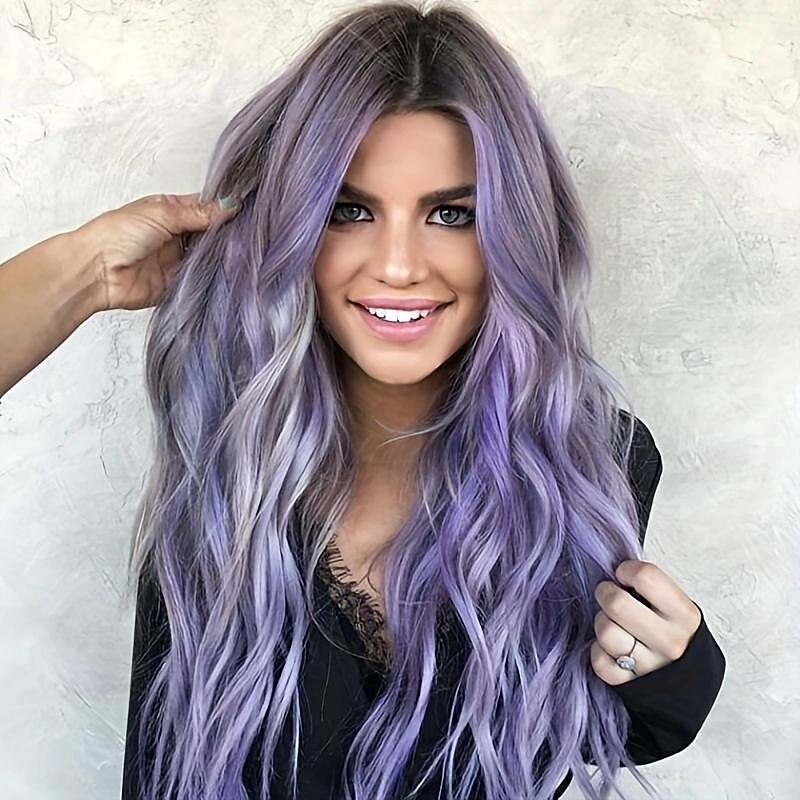 parrucca sintetica lunga e diritta - parrucca di capelli ricci viola ondulati verdi con capelli ricci rosso vino e rosa-viola - parrucchino elegante e versatile per le donne del 2026 a $23.99 –P9
