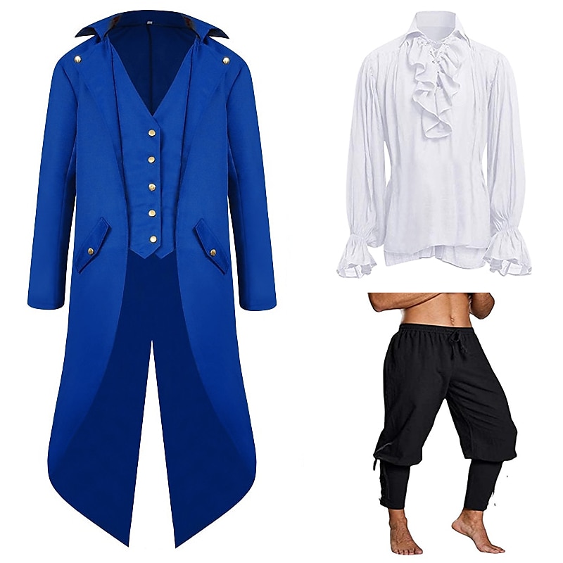 sets met smokingrok ruches overhemd piraatbroek 3 stuks middeleeuwse renaissance 18e 17e eeuw viking piratenoutfits heren prestatiestadium carnaval cosplay kostuum 2025 - $71.99 –P5