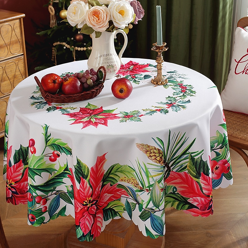 Toalha de mesa redonda à prova d'água e resistente a óleo, cobertura de mesa com decoração de inverno para jantar patry de 2025 por $19.99 –P13