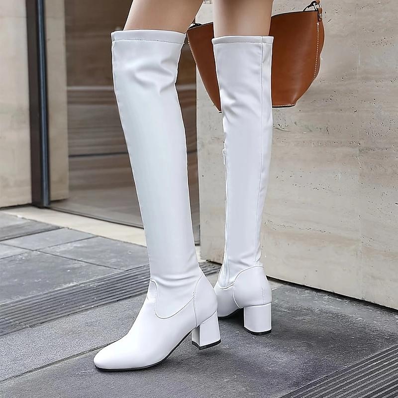 Women's White Over-the-Knee Boots with Zipper, Modern Chic Style for Fall and Winter Casual Outings 2025 - $59.99 –P2