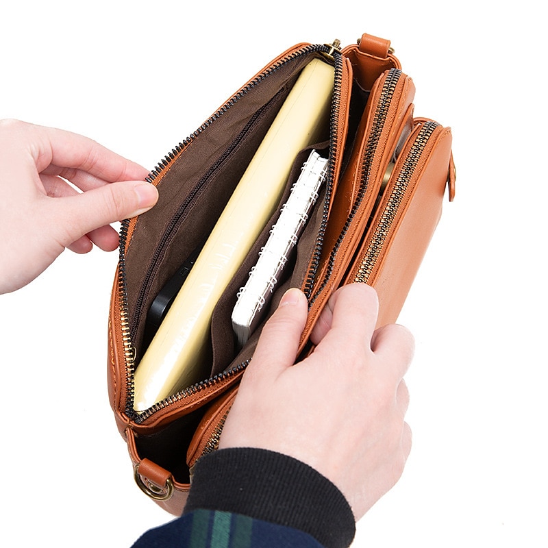 Women's Vintage Three-Layer Leather Crossbody Shoulder & Clutch Bag – Multi-Compartment Design for Casual, Work, and Travel Use 2025 - $29.99 –P8