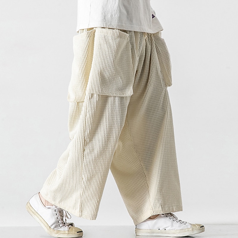 Herren Jogginghose Trainingshose Jogginghose mit weitem Bein Cordhose Tasche Kordelzug Elastische Taille Glatt Komfort Atmungsaktiv Outdoor Täglich Ausgehen Modisch Brautkleider schlicht Schwarz Weiß 2025 - $41.99 –P4