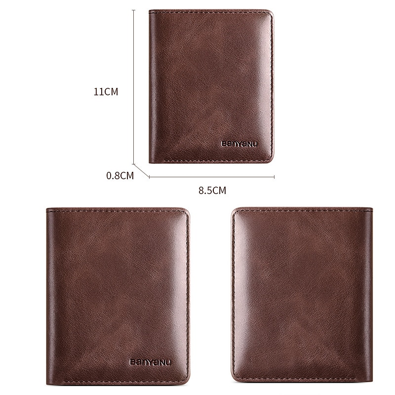 męski brązowy skórzany portfel składany na pół z blokadą RFID, okienkiem na identyfikator i wieloma przegródkami na karty, smukły portfel antykradzieżowy do użytku biznesowego, w podróży i na co dzień 2026 - $19.99 –P8