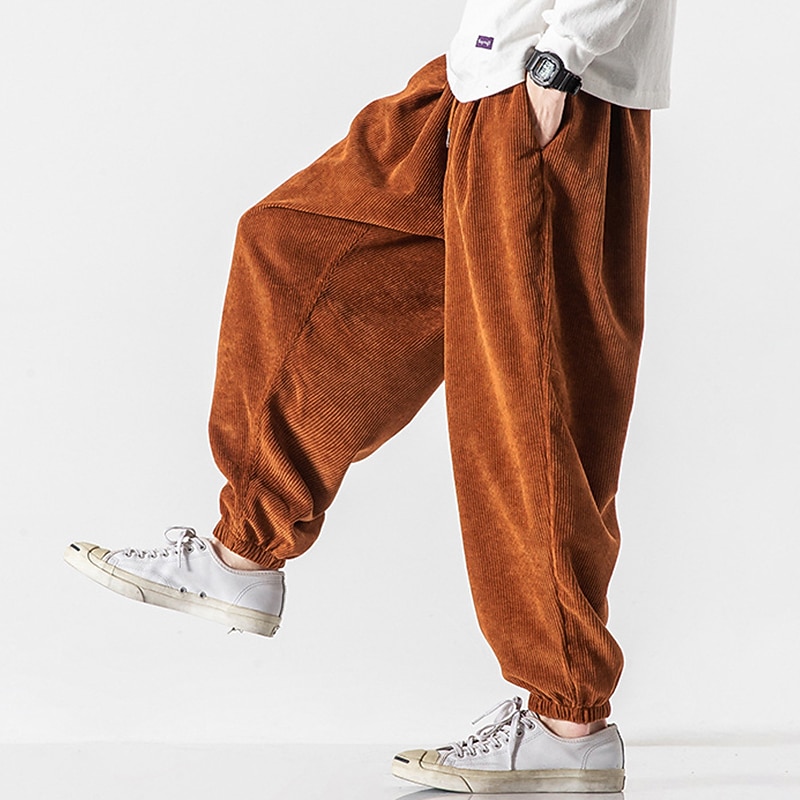 Men's Sweatpants Corduroy Pants Carrot Pants Pocket Drawstring Elastic Waist Plain Comfort Breathable Outdoor Daily Going out Fashion Casual Black Pink 2026 - $49.99 –P5